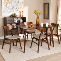 Baxton Studio Danica/Fiesta-Latte/Walnut-5PC Dining Set Lois Mid-Century Modern Transitional Light Beige Fabric Upholstered and Walnut Brown Finished Wood 5-Piece Dining Set